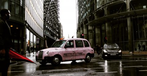 PINK CAB & RED UMBRELLA