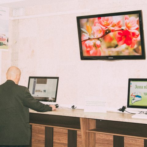 Man at the computer in the library