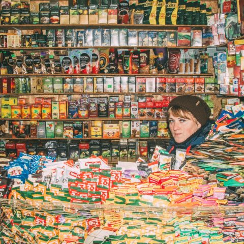 Saleswoman of tea and spices in the market