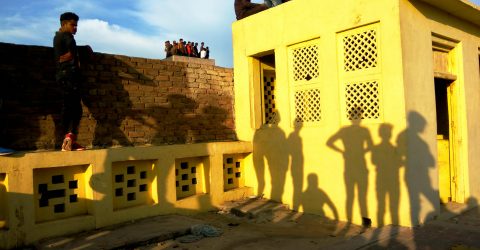 People watching holi celebration at Vrindavan