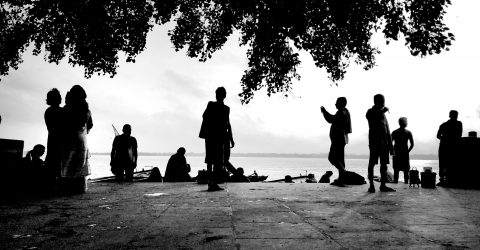 People at Ghat(steps beside Ganga River)