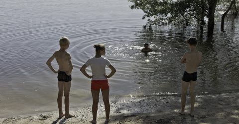 Swimmers at the river Achtuba