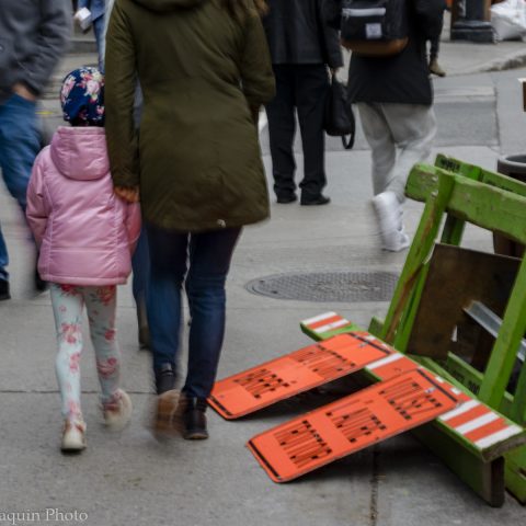 Pink girl with construction signs