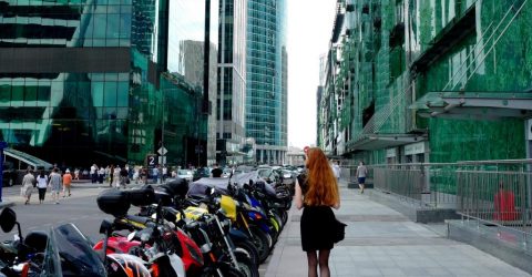 Redhead in the city.