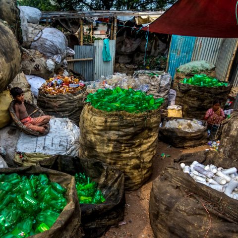 Plastic bottle recycling children worker