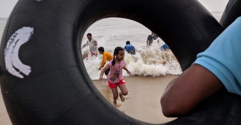 Playing in the sea