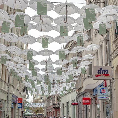 White umbrellas over Ferhadija street