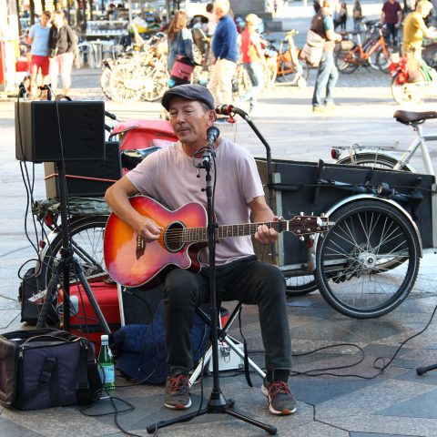 Artist performing in the square