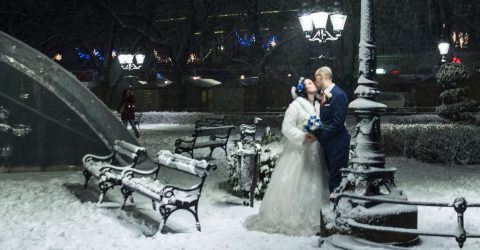 Romantic moment in snow