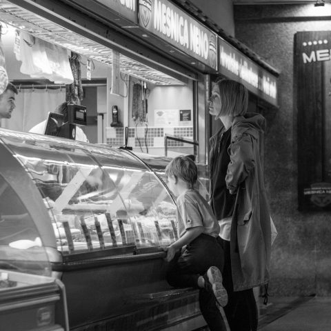 Mother and son in the market