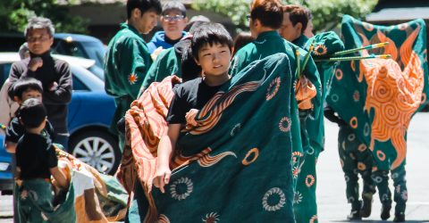 Kids at the Lion Dance for Takayama Festival