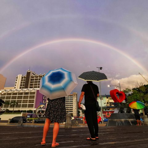 Rainbow on city